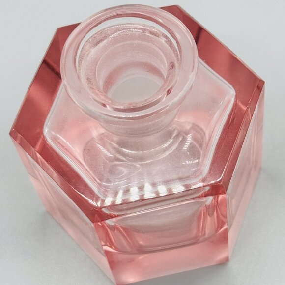 Pink Glass Hexagonal Perfume Bottle Clear Diamond Shaped Stopper Czech 5 inch - Picture 7 of 8